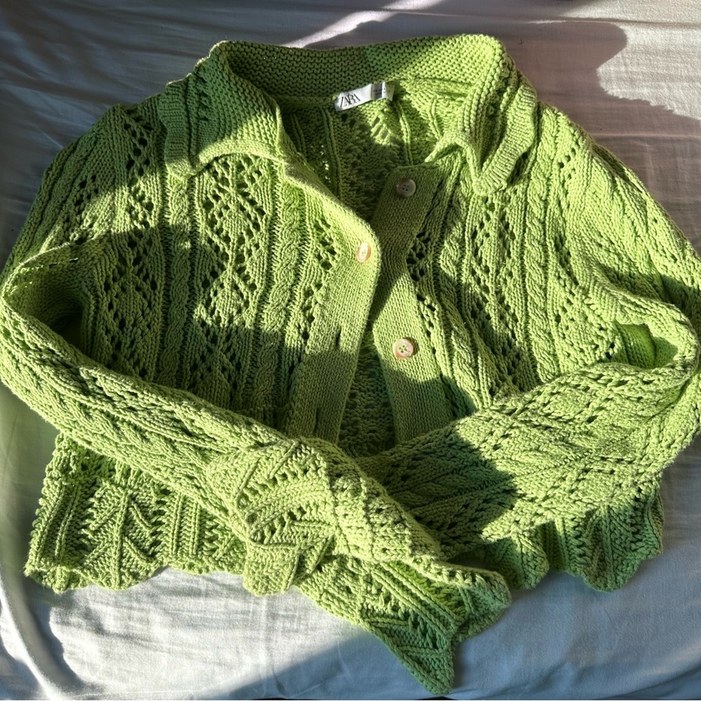 Zara Green Knit Button Up Cardigan sz S